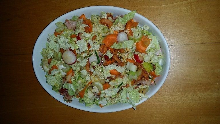 Recept: lunch salade met bacon en garnalen