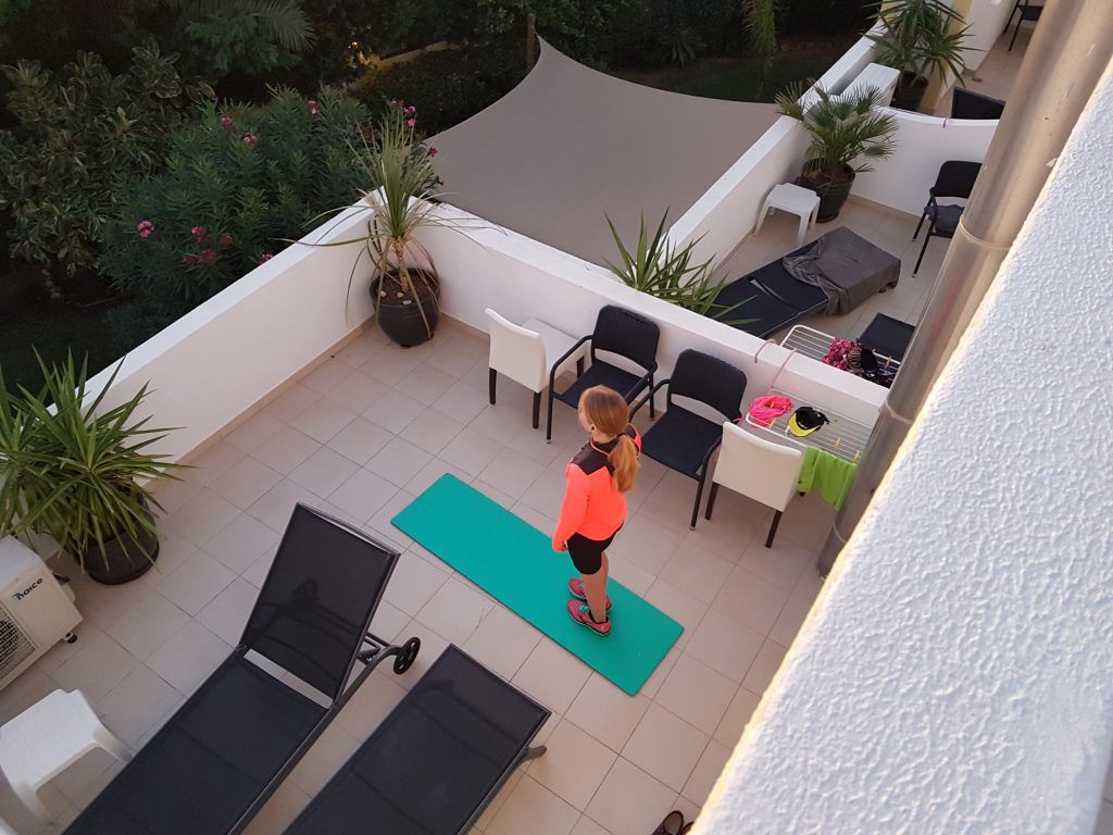 2017 - Stretching on my balcony in Vila Mimosa